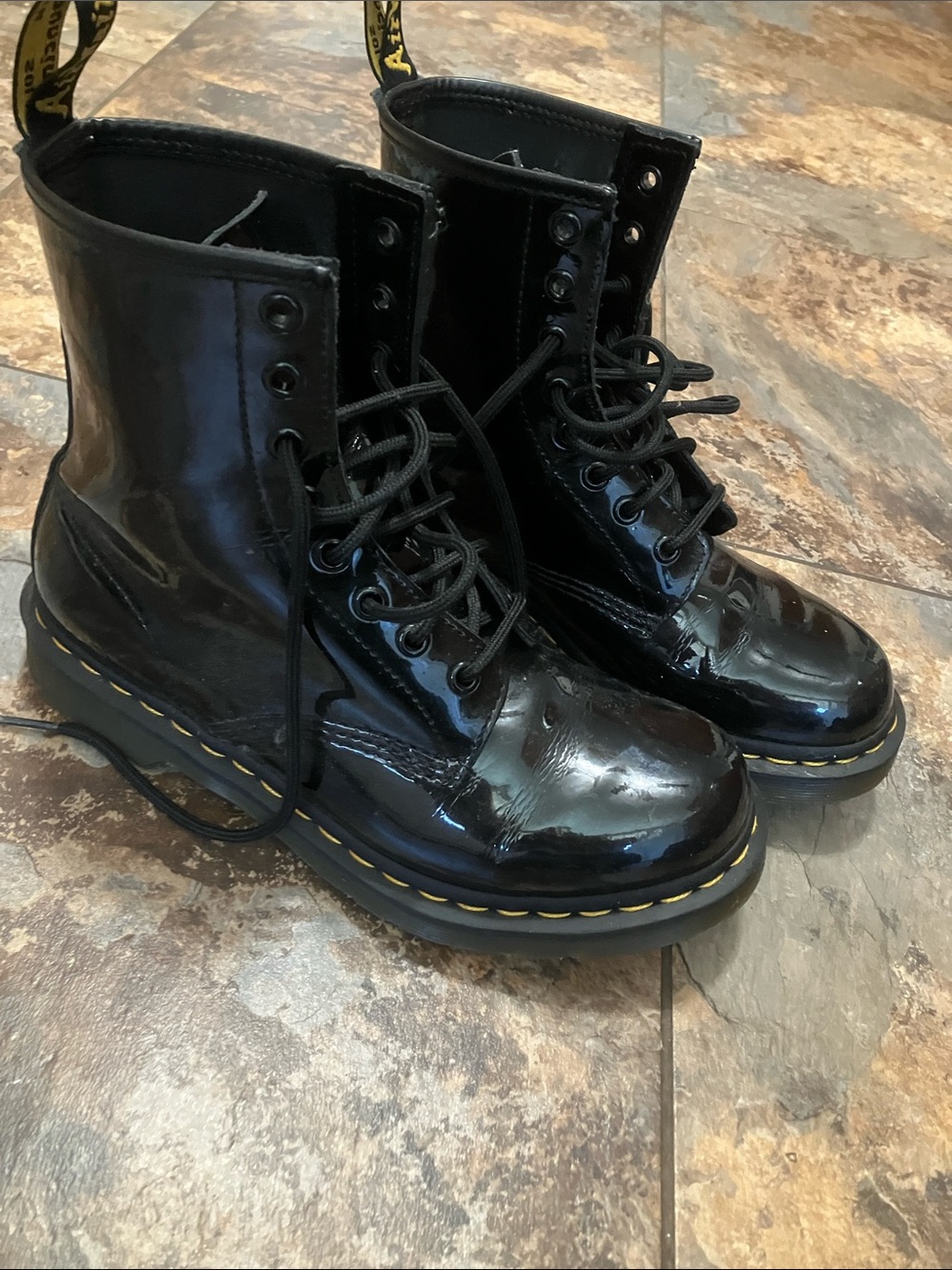 Dr. Martens Black Patent Lace-Up Combat Boots